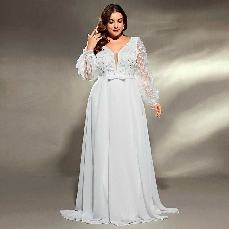 Elegant Banquet Wedding Party Waist Trimming Loose V-neck Dress