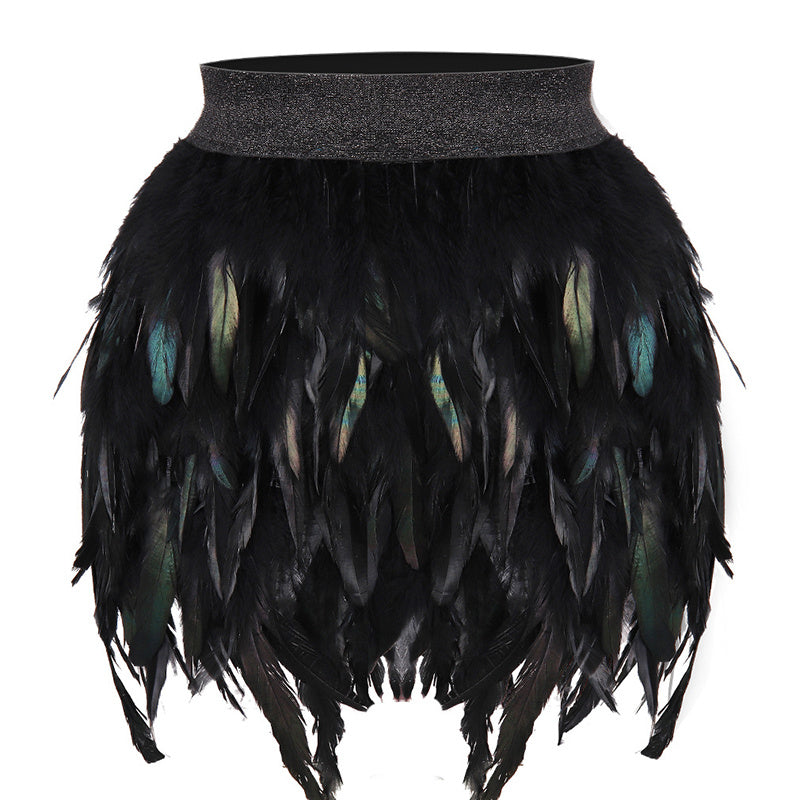 Women's Unique Faux Feather Asymmetrical Mini Skirt - Gothic Party Dance Skirt For Summer Events