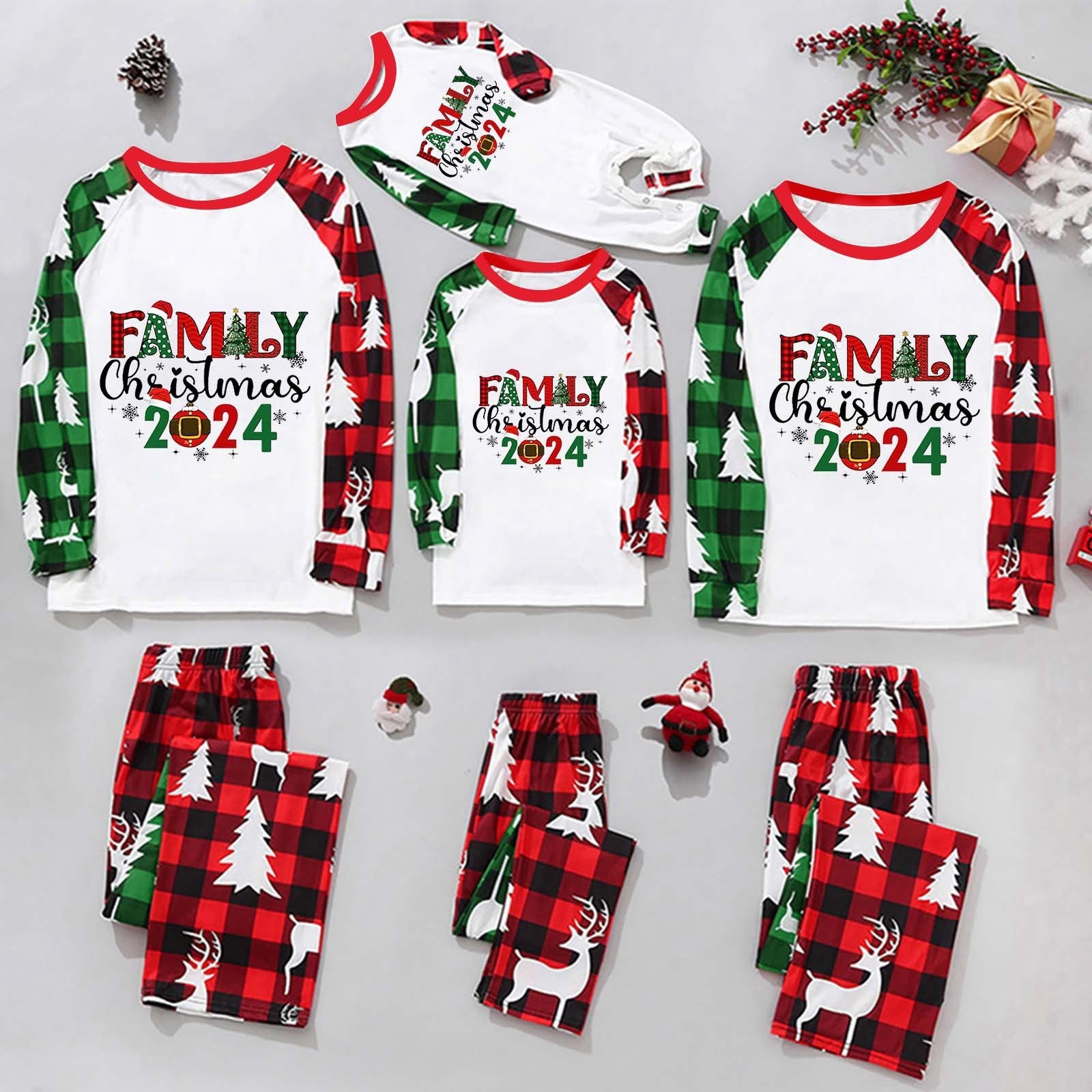 Parent-Child Christmas Homewear Suit Plaid Stitching Printing