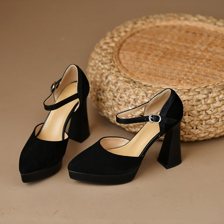 Women's Buckle Hollowed Sandals Stiletto Heel Pointed-toe Frosted