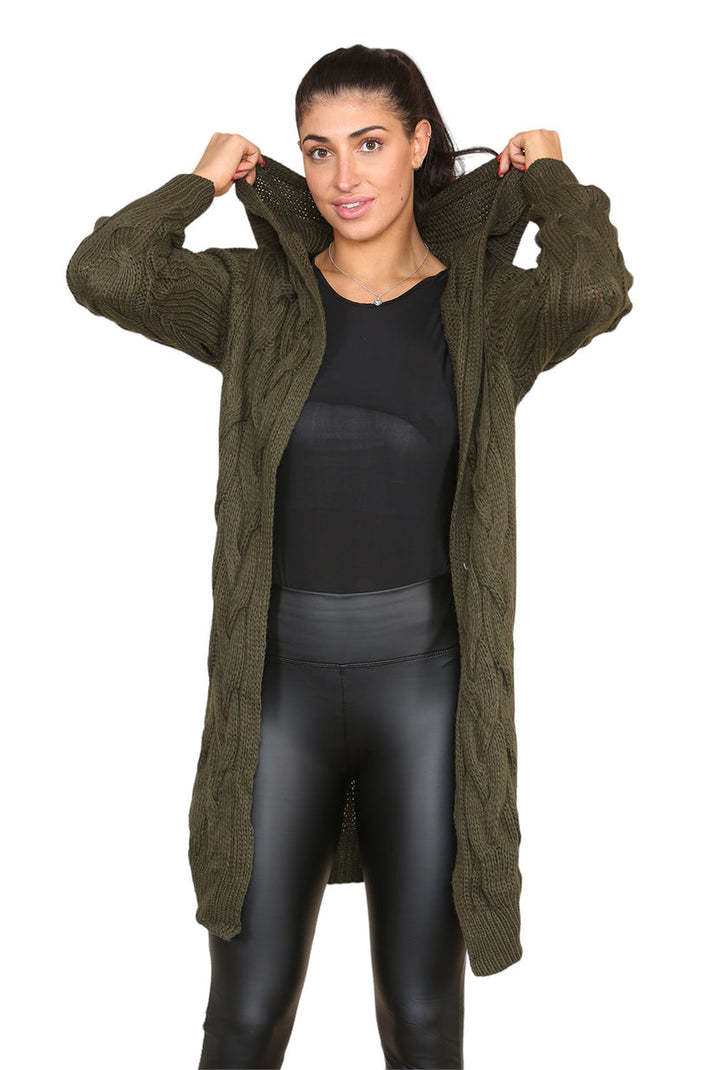 Knitted Cables Hooded Long Over Sized Cardigan