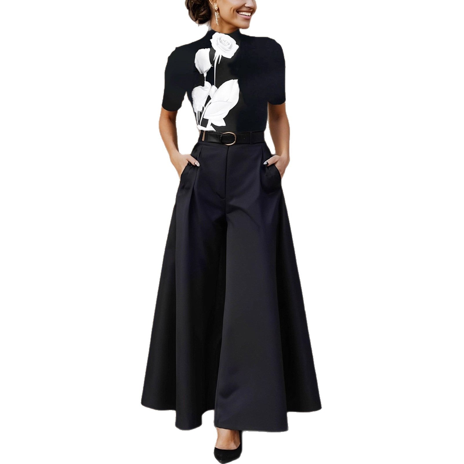 Cities Solid Color Wide-leg Pants No Belt
