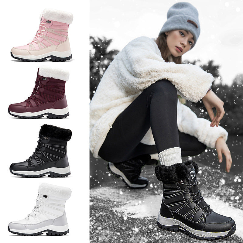 Winter Fleece-lined Thicker Non-slip Cotton-padded Shoes Outdoor Middle Boots