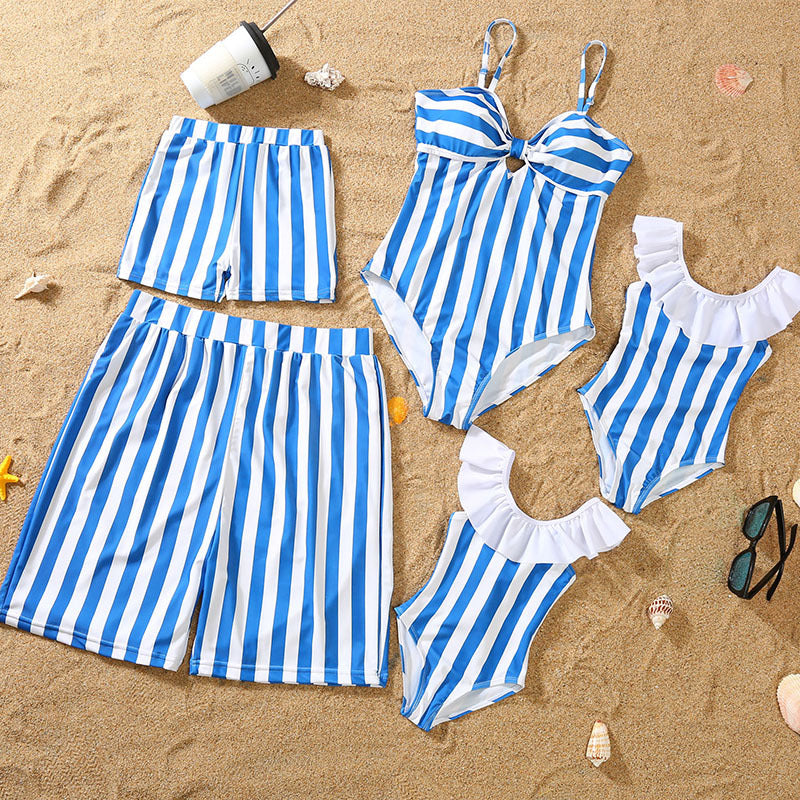 Parent-child Bikini Blue And White Stripe Swimsuit