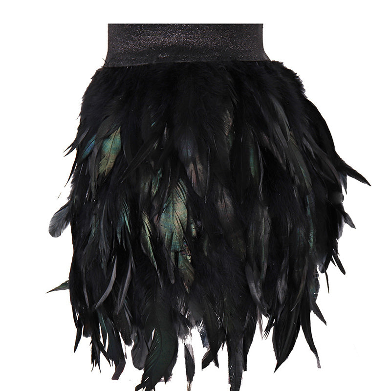 Women's Unique Faux Feather Asymmetrical Mini Skirt - Gothic Party Dance Skirt For Summer Events