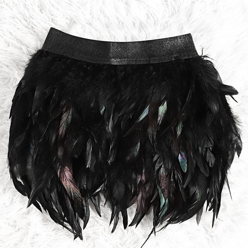 Women's Unique Faux Feather Asymmetrical Mini Skirt - Gothic Party Dance Skirt For Summer Events