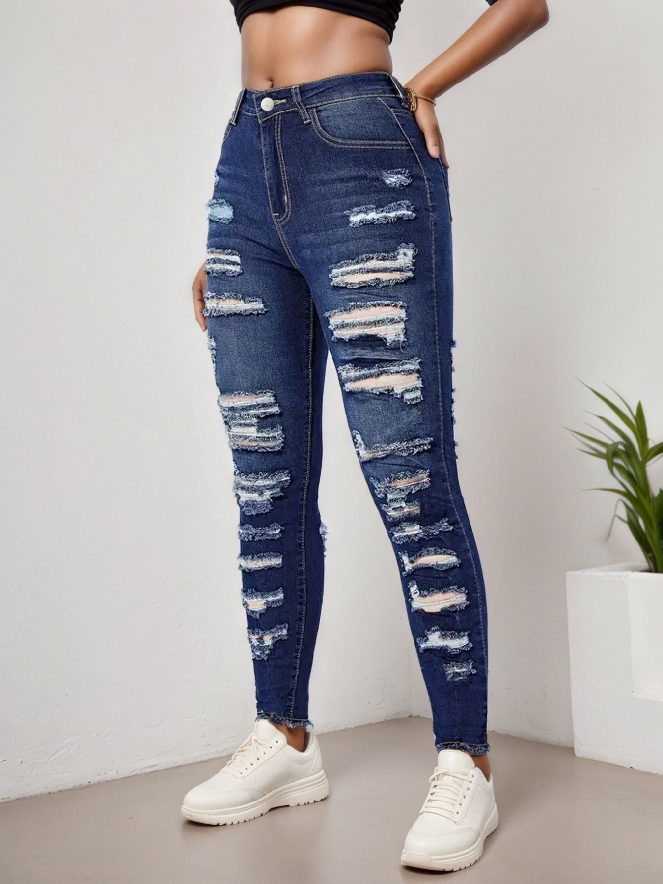 2025 Women's Ripped Tight Cropped Pants, New High Stretch Jeans, Fashionable And Versatile Street Style, Slim Fit Design, Women's Jeans And Clothing